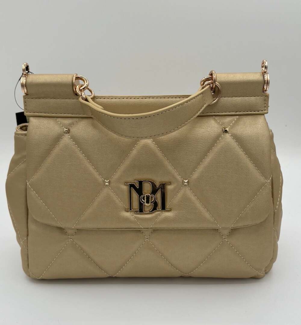 New Badgley Mischka Quilted Vegan Leather Metallic Gold 2-Way Bag - BM4131